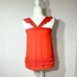 AFTER MARKET Women's Orange Ruffle V-Neck Sleeveless Top Size Small